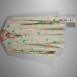 NWT Ruby Rd. green/cream long sleeve adjustable  blouse Sz S
